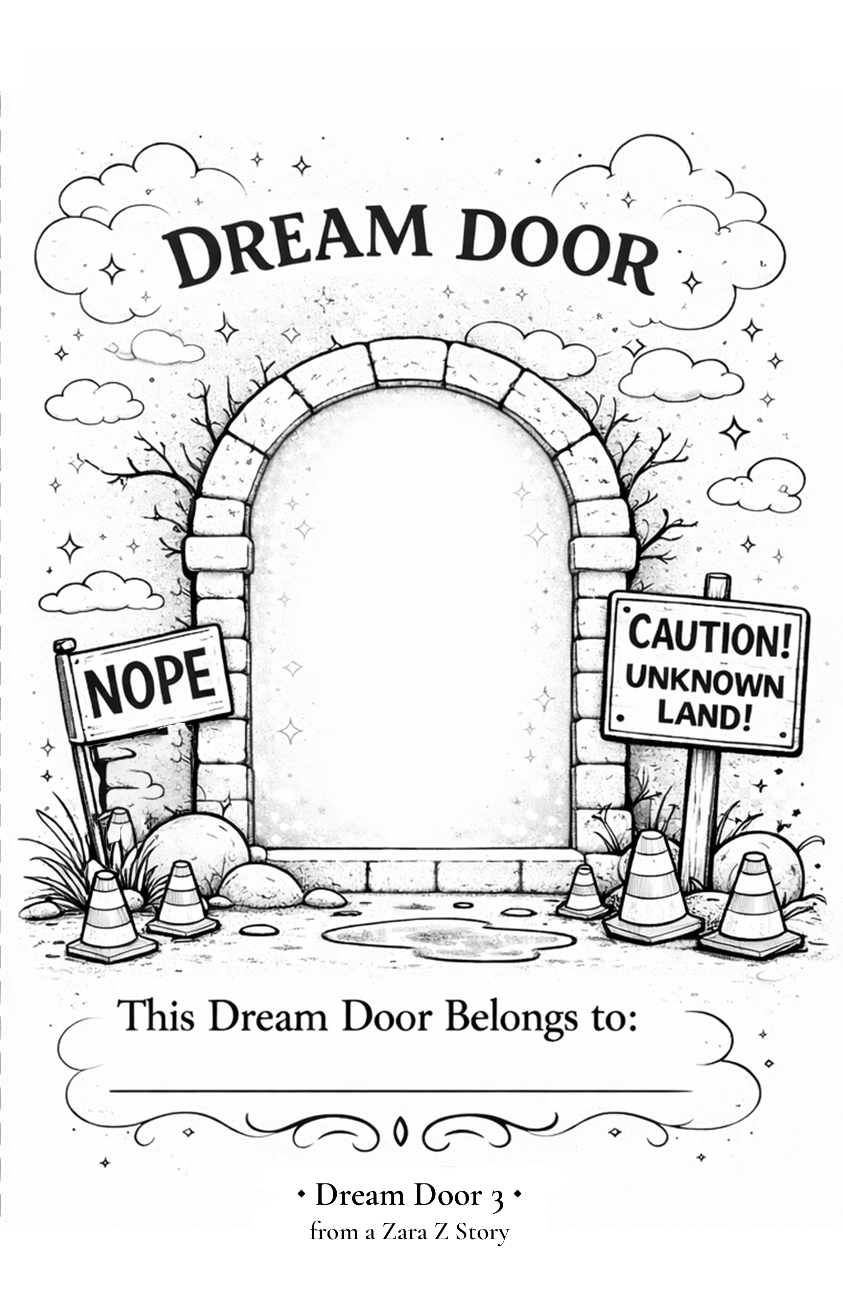 Printable Dream Door coloring page from Zara Z and the Nope.