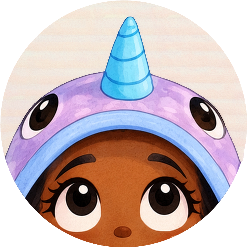 Zara Z in her purple narwhal hoodie.